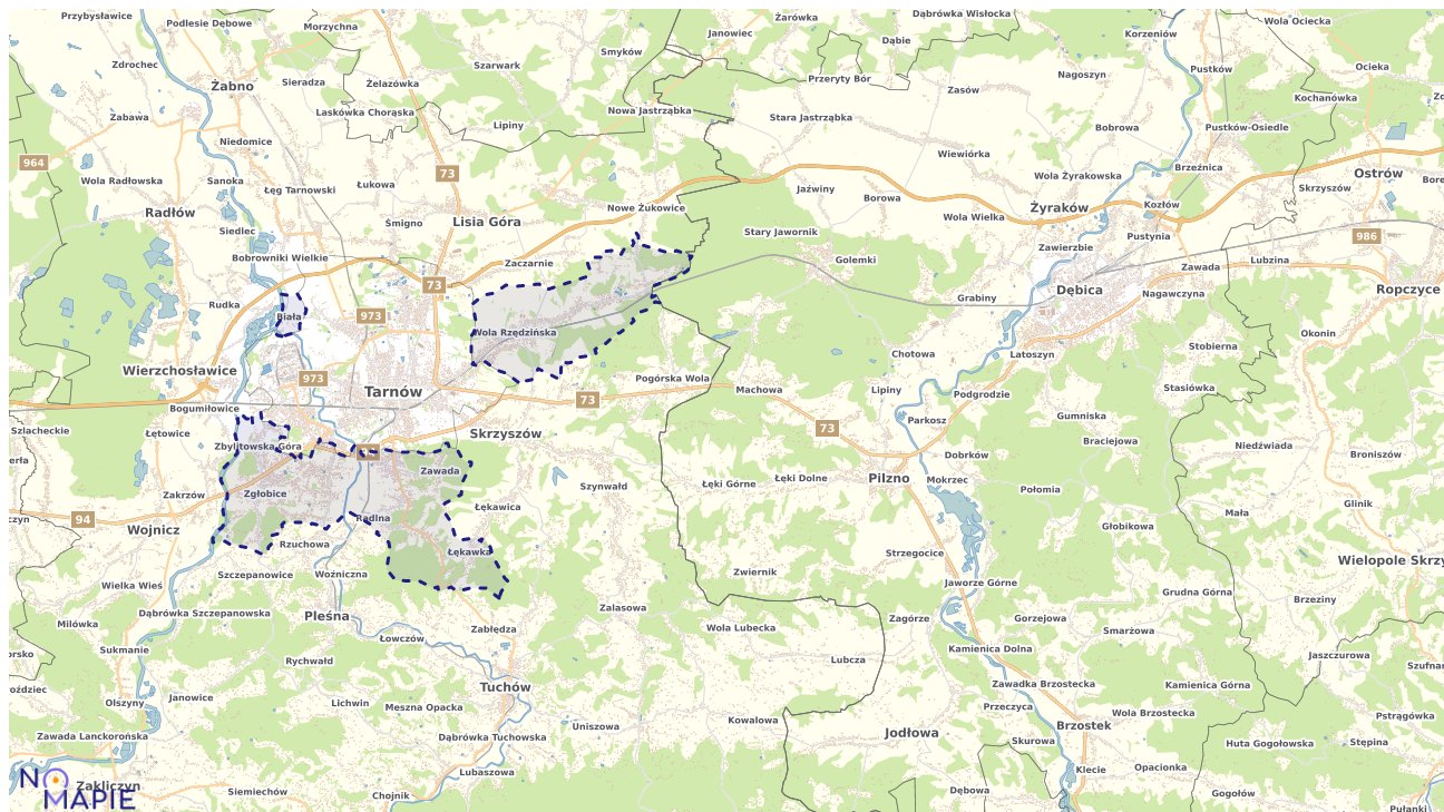 Mapa obszarów ochrony przyrody Tarnowa