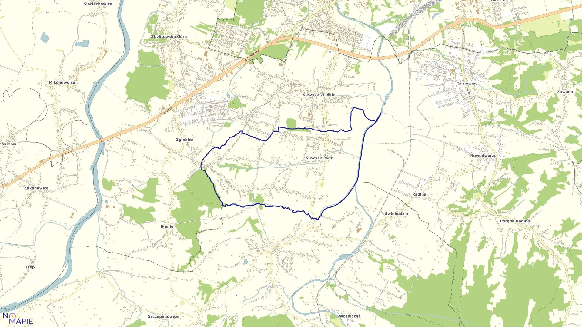 Mapa obrębu Koszyce Małe w gminie Tarnów