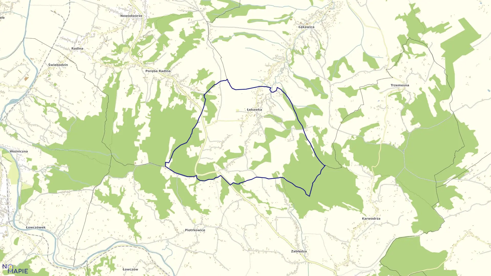 Mapa obrębu Łękawka w gminie Tarnów