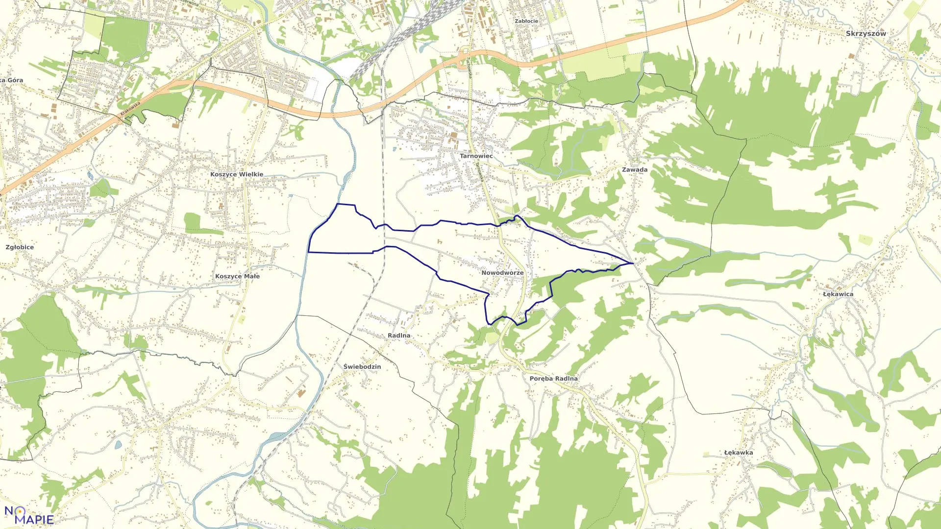 Mapa obrębu Nowodworze w gminie Tarnów