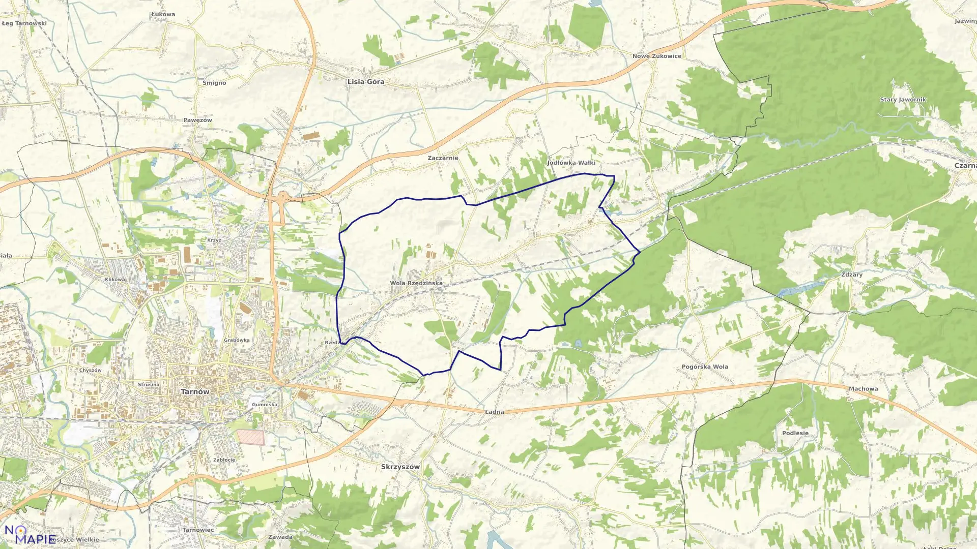 Mapa obrębu Wola Rzędzińska w gminie Tarnów